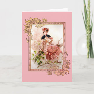 Lovely Vintage Lady In Pink Dress Card