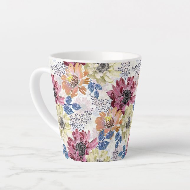 Lovely Vintage pink orange chrysanthemum Latte Mug (Left Angle)