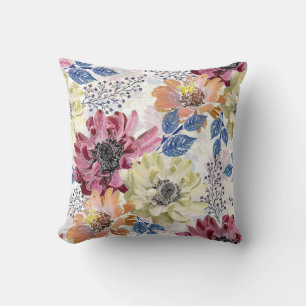 Lovely Vintage pink orange chrysanthemum Throw Pillow