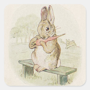 LOVELY VINTAGE RABBIT WITH CARROT,  BUNNY STICKER