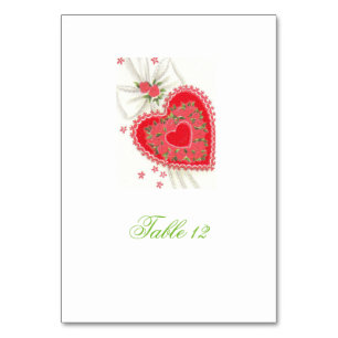 Lovely Vintage Red Wedding Heart Table Card