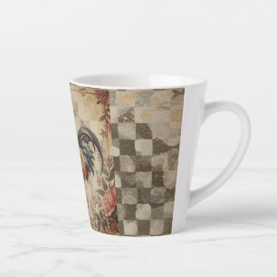 Lovely Vintage Rooster and Flowers Pattern  Latte Mug