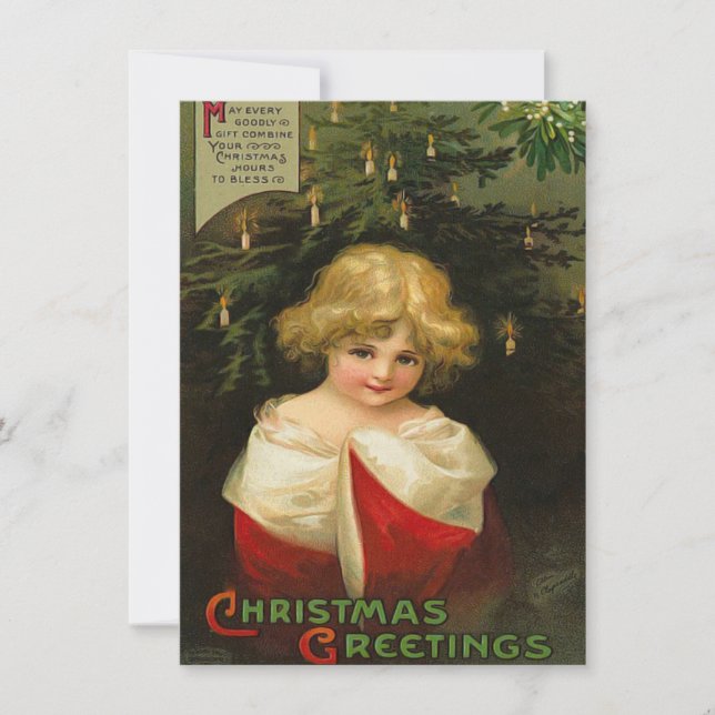 Lovely Vintage Victorian Little Girl Christmas Card (Front)