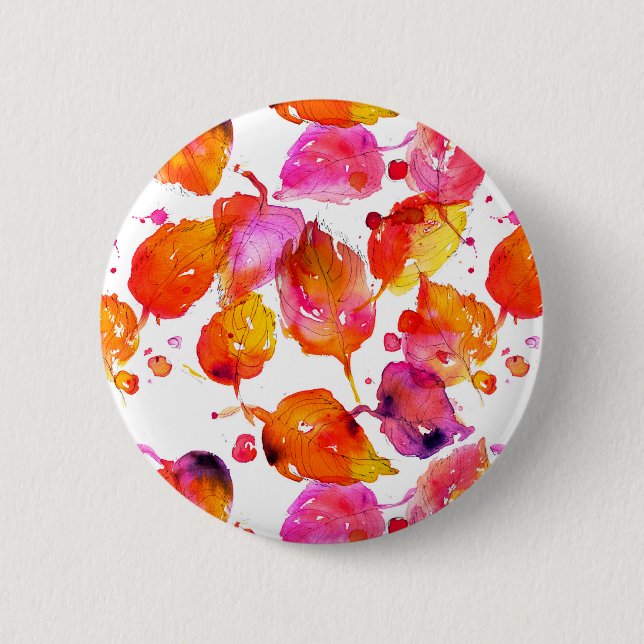 Lovely watercolor autumn leaves  pattern 2 inch round button (Front)