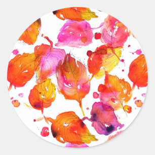 Lovely watercolor autumn leaves  pattern classic round sticker