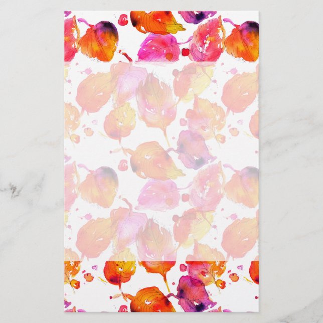 Lovely watercolor autumn leaves  pattern stationery (Front)