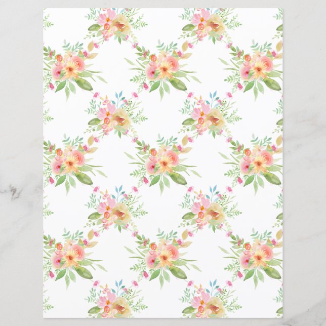Lovely Watercolor Flowers Scrapbook Paper Sheet (Front)