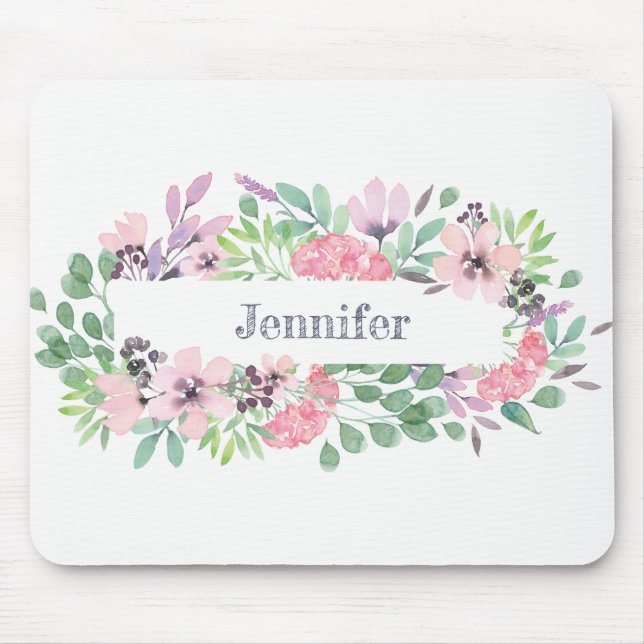 Lovely watercolor lavender flower personalized mouse pad (Front)