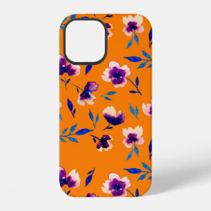 Lovely watercolor peony poppy violet flowers and iPhone 12 case