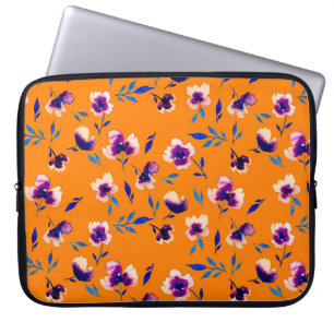 Lovely watercolor peony poppy violet flowers and laptop sleeve