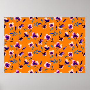 Lovely  watercolor peony poppy violet flowers and  poster