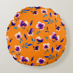 Lovely watercolor peony poppy violet flowers and round pillow
