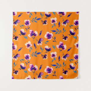 Lovely watercolor peony poppy violet flowers and tapestry