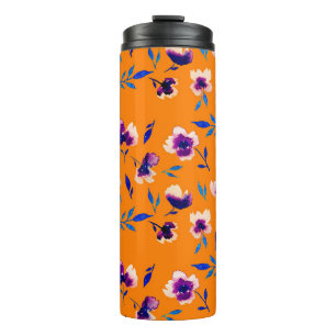 Lovely watercolor peony poppy violet flowers and thermal tumbler