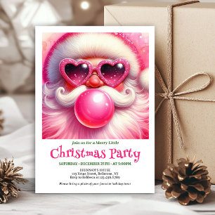 Lovely Watercolor Pink Santa Bubble Gum Christmas  Invitation