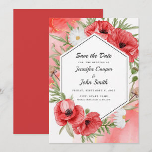 Lovely Watercolor Red Poppies Floral Wedding Save The Date