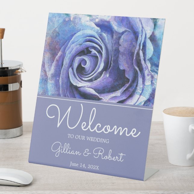 Lovely Watercolor Rose Pedestal Sign (In SItu)