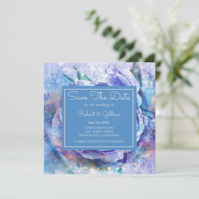 Lovely Watercolor Rose Save The Date (Standing Front)