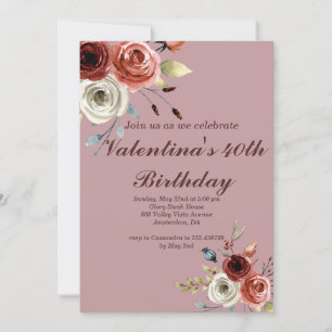 Lovely Watercolor Roses 40th Birthday Invitation