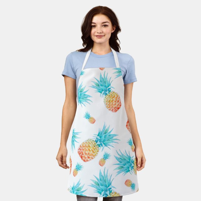 Lovely Watercolor Tropical Fruit Pineapple Pattern Apron (Worn)