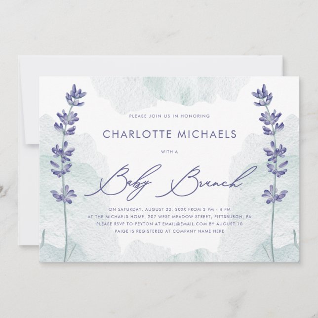 Lovely Watercolor with Pretty Script Baby Brunch Invitation (Front)