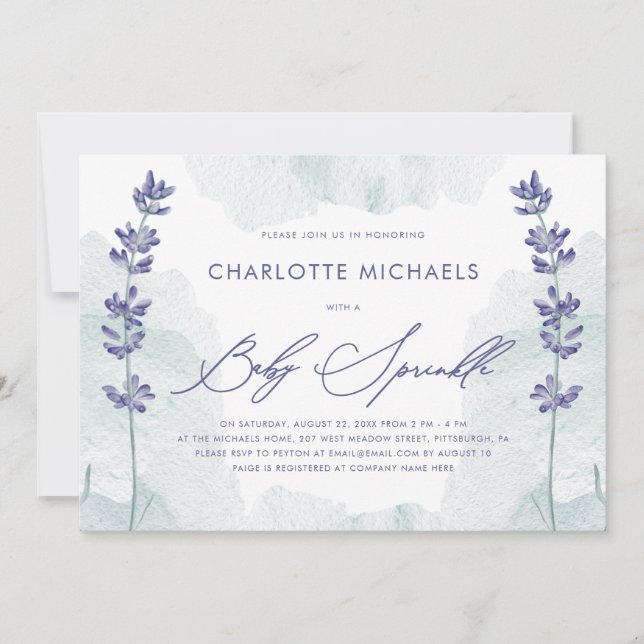 Lovely Watercolor with Pretty Script Baby Sprinkle Invitation (Front)
