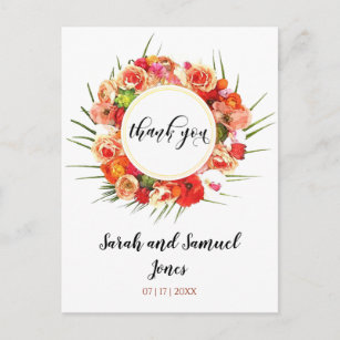 Lovely Watercolor Wreath Thank You Postcard