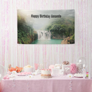 Lovely Waterfall in a Mountain Forest Birthday Banner