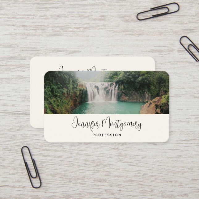 Lovely Waterfall in a Mountain Forest Business Card (Front/Back In Situ)