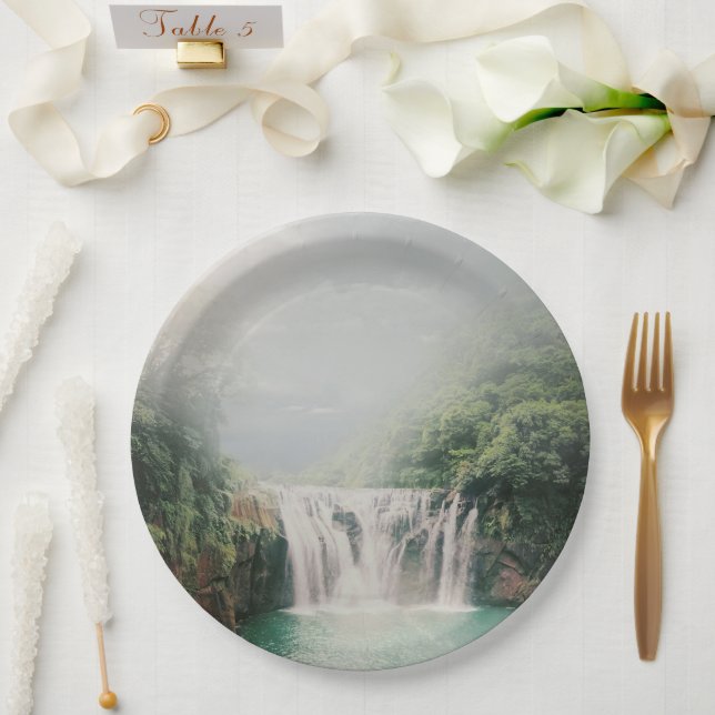 Lovely Waterfall in a Mountain Forest Paper Plate (Wedding)