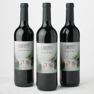Lovely Waterfall in a Mountain Forest Wine Label