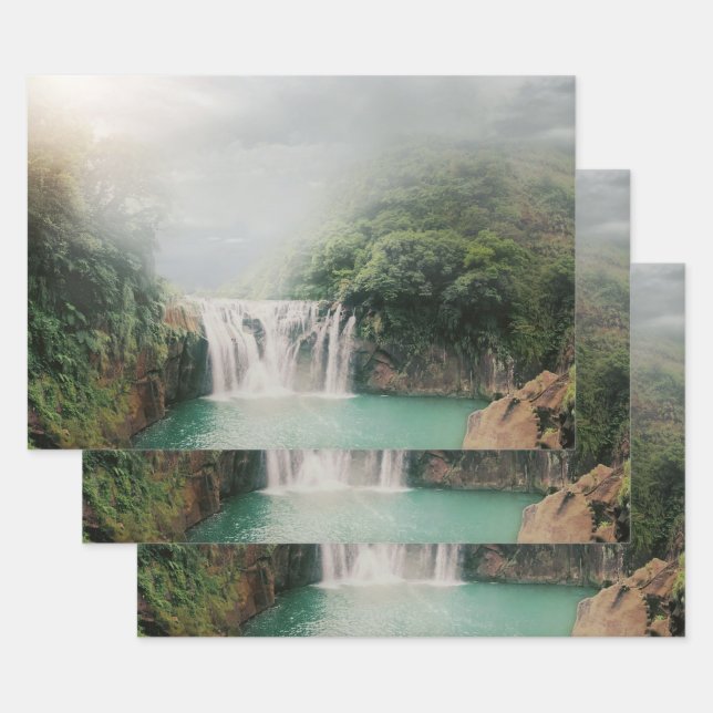 Lovely Waterfall in a Mountain Forest Wrapping Paper Sheet (Set)