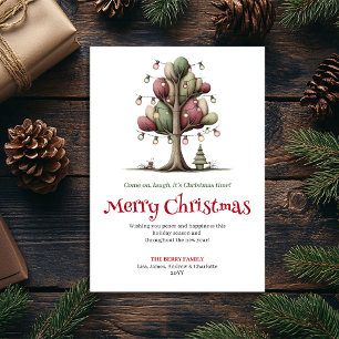 Lovely Whimsical Christmas Tree Hand Drawn Card