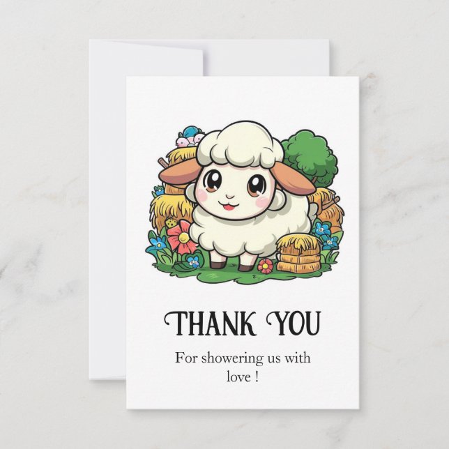 Lovely Whimsical Sheep Baby Shower Thank You Card (Front)