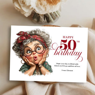 Lovely Whimsical Woman 50th Birthday Humor Greetin Invitation