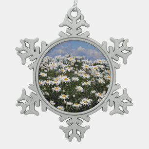 Lovely white daisy garden snowflake pewter christmas ornament