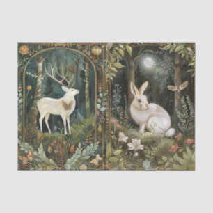 Lovely White Deer & Rabbit in the Forest Moonlight Tissue Paper