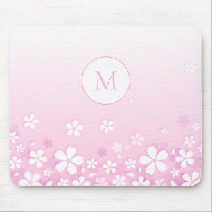 Lovely White Flowers With Monogram Mouse Pad
