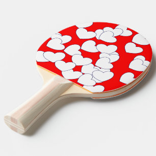 Lovely White Hearts On Striking Red / Black Ping Pong Paddle