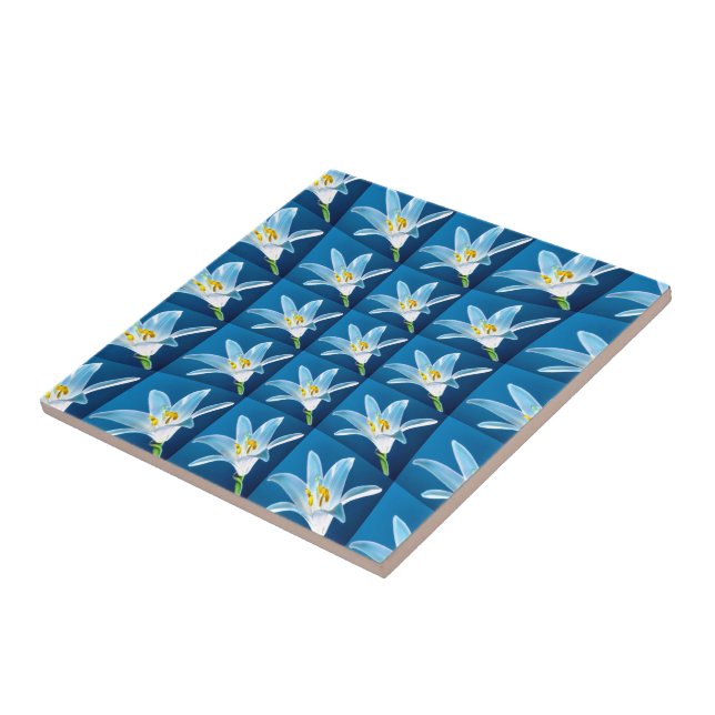 Lovely White Lily Pattern Tile (Side)