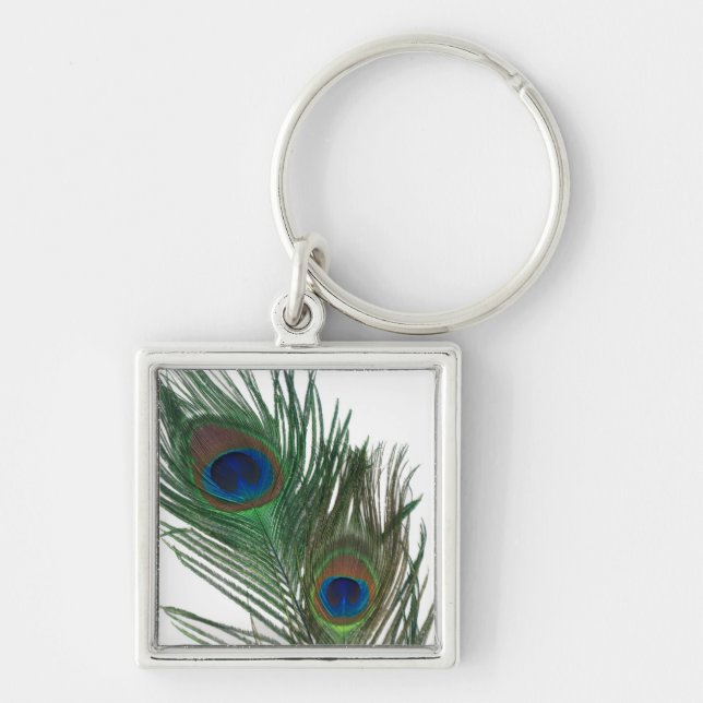 Lovely White Peacock Feather Keychain (Front)