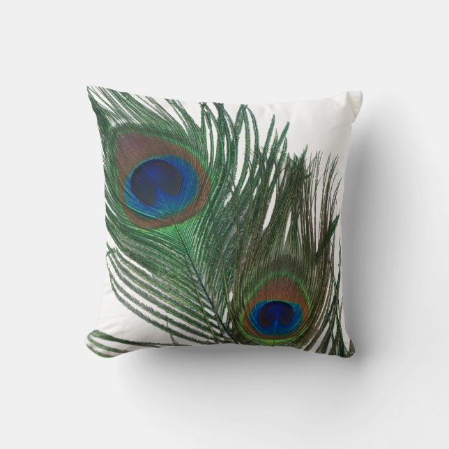Lovely White Peacock Feather Throw Pillow (Front)