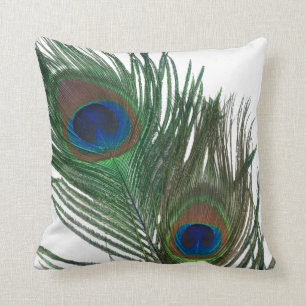Lovely White Peacock Feather Throw Pillow