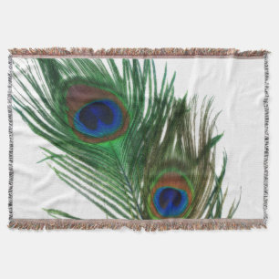 Lovely White Peacock Feathers Throw Blanket