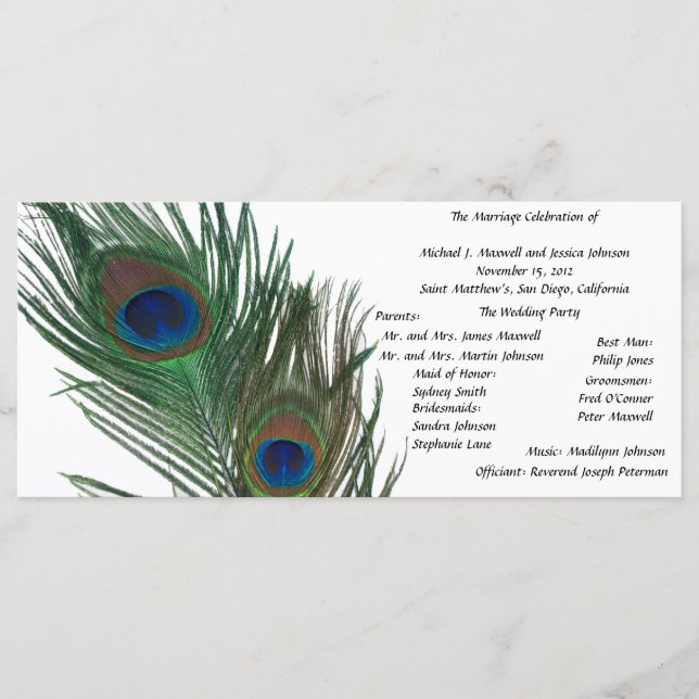 Lovely White Peacock Wedding Programme (Devant)