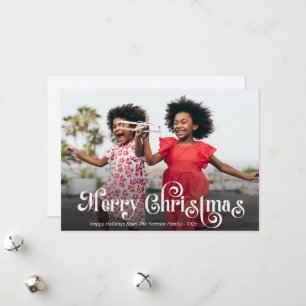 lovely white script photo christmas card