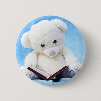 Lovely White Teddy Bear Read Book 2 Inch Round Button