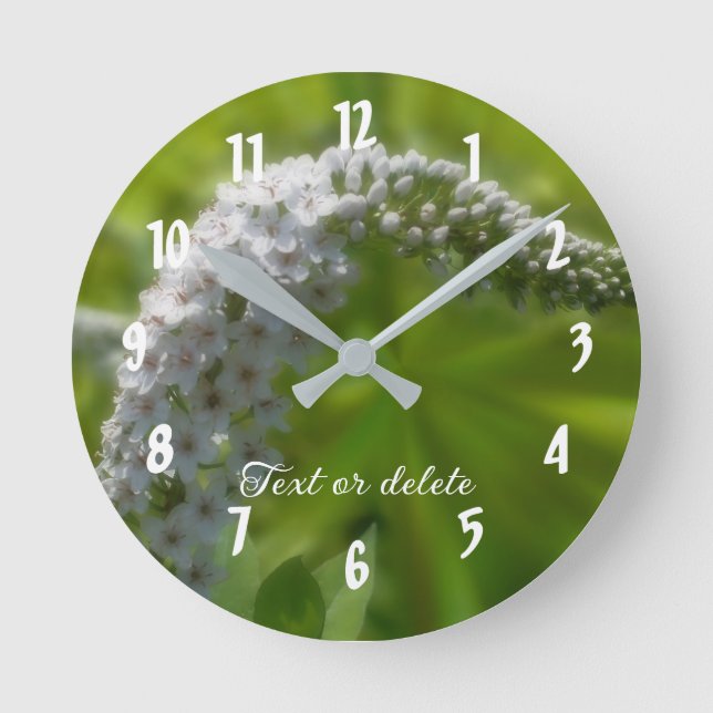 Lovely White Wildflower In Bloom Personalized Round Clock (Front)