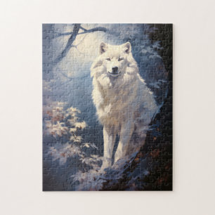 Lovely White Wolf Beneath the Moon Jigsaw Puzzle