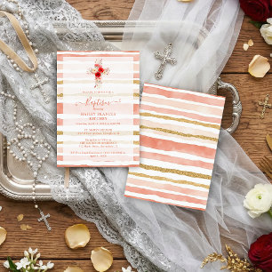 Lovely Wildflowers Christian Cross Baptism Invitation